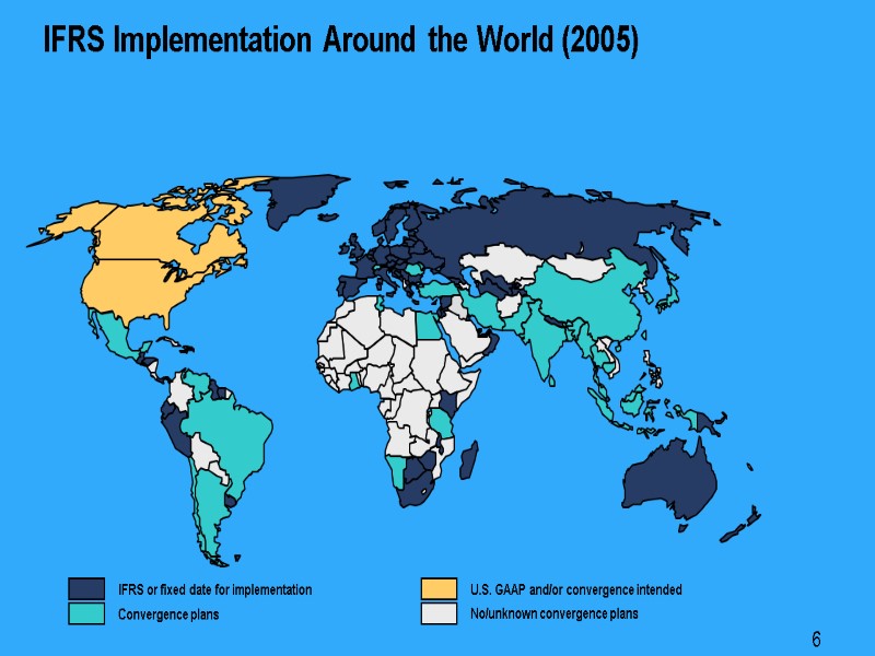 6 IFRS Implementation Around the World (2005) IFRS or fixed date for implementation Convergence